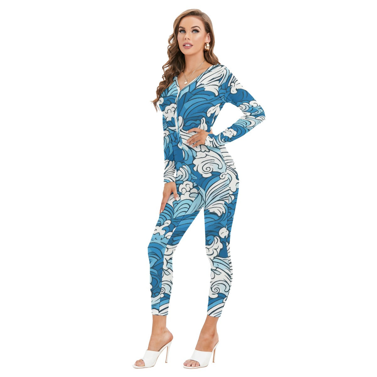 All-Over Print Women's Plunging Neck Jumpsuit