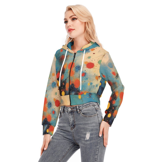 All-Over Print Women's Crop Top Hoodie With Zipper Closure