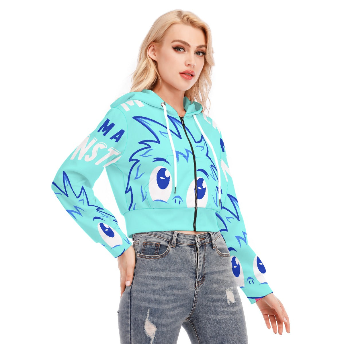 All-Over Print Women's Crop Top Hoodie With Zipper Closure