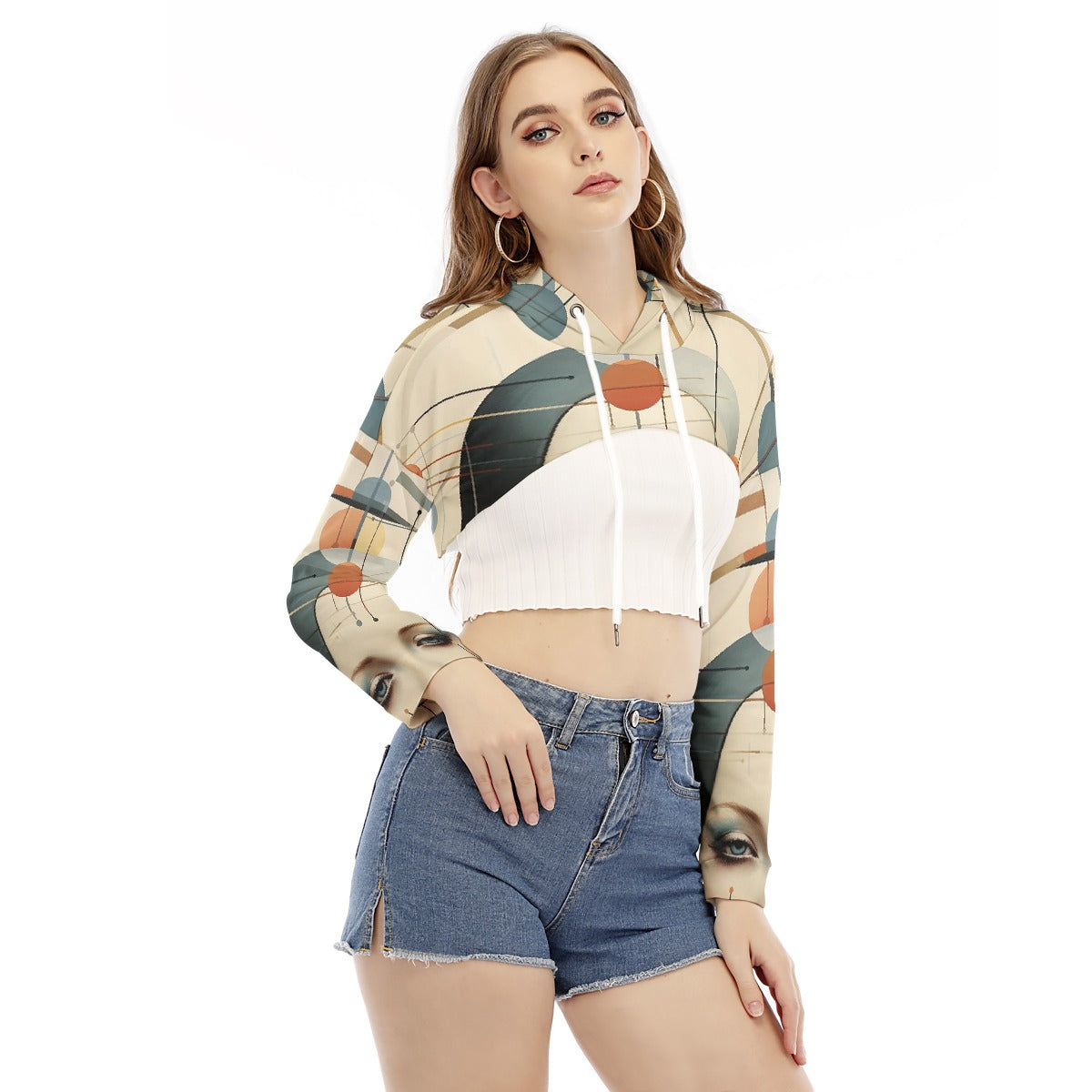 All-Over Print Women's Smock Short Hoodie With Long Sleeve