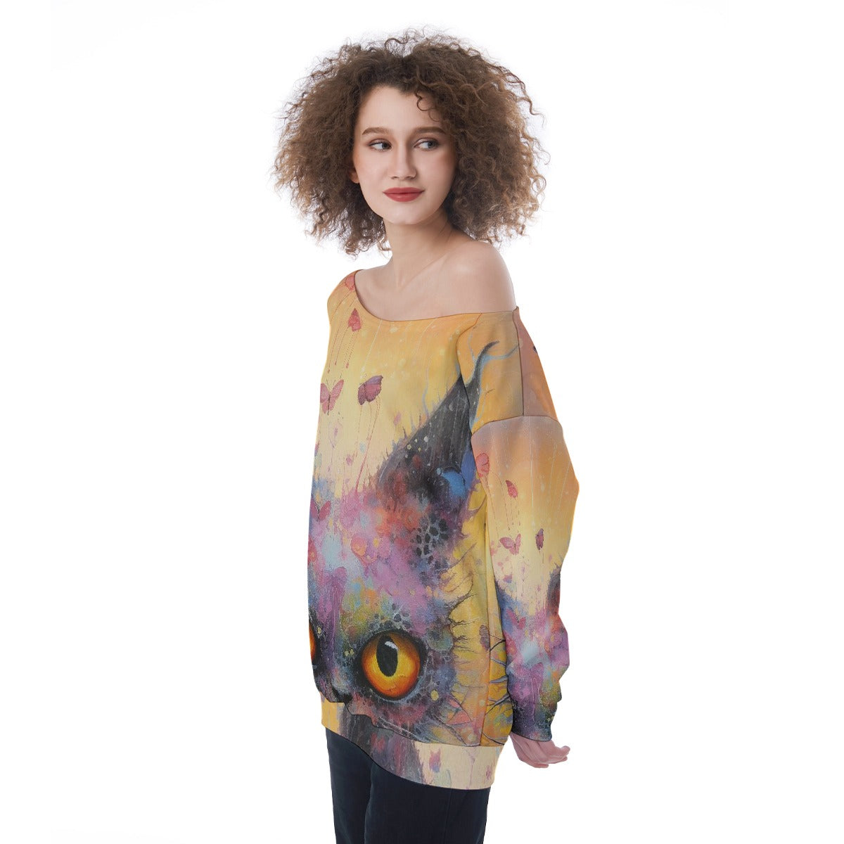All-Over Print Oversized Women's Off-Shoulder Sweatshirt