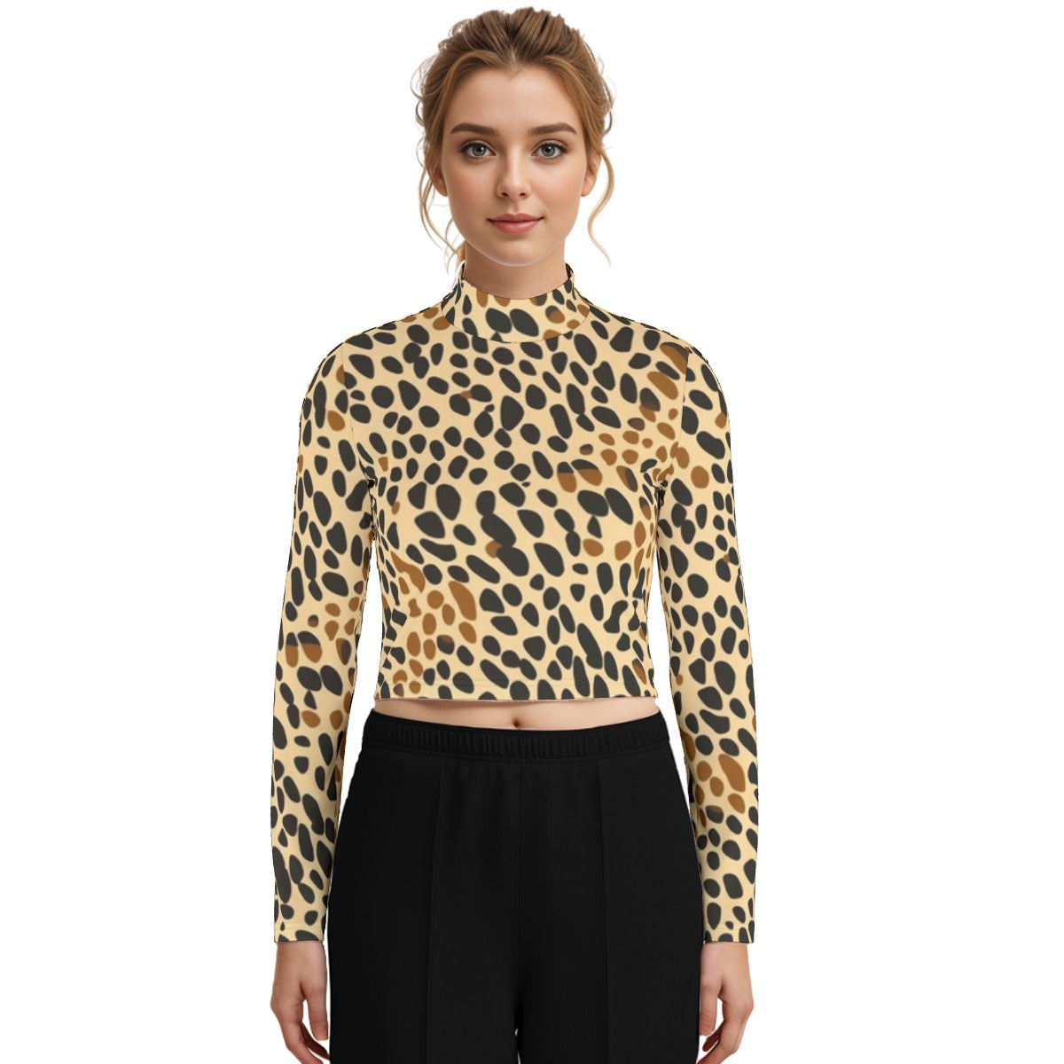 Eco-Friendly All-Over Print Women's Turtleneck T-shirt With Long Sleeve