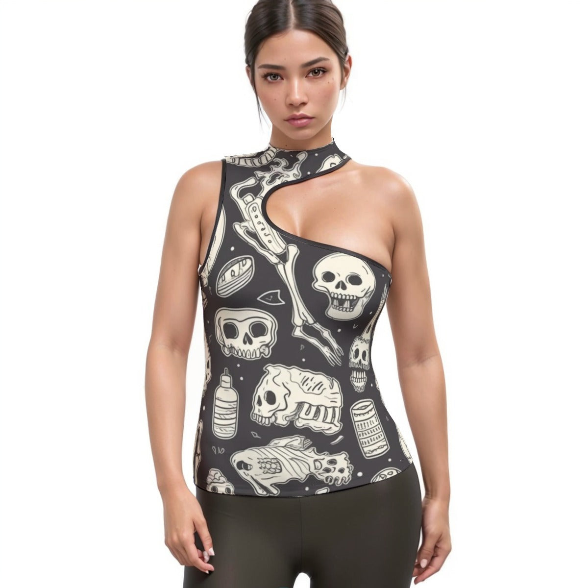 All-Over Print Women's Halter Sleeveless Asymmetrical Tank Top