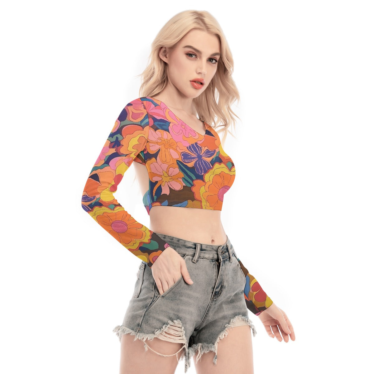 All-Over Print Women's Back Hollow T-shirt With Strap