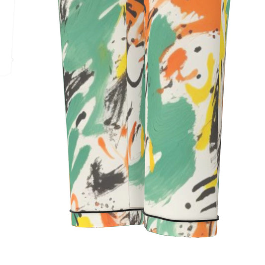 All-Over Print Women's Long Sleeve Pajama Set With Black Contrast Piping