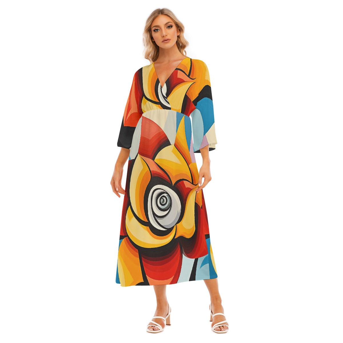 All-Over Print Women's Mid-Sleeve Long Dress
