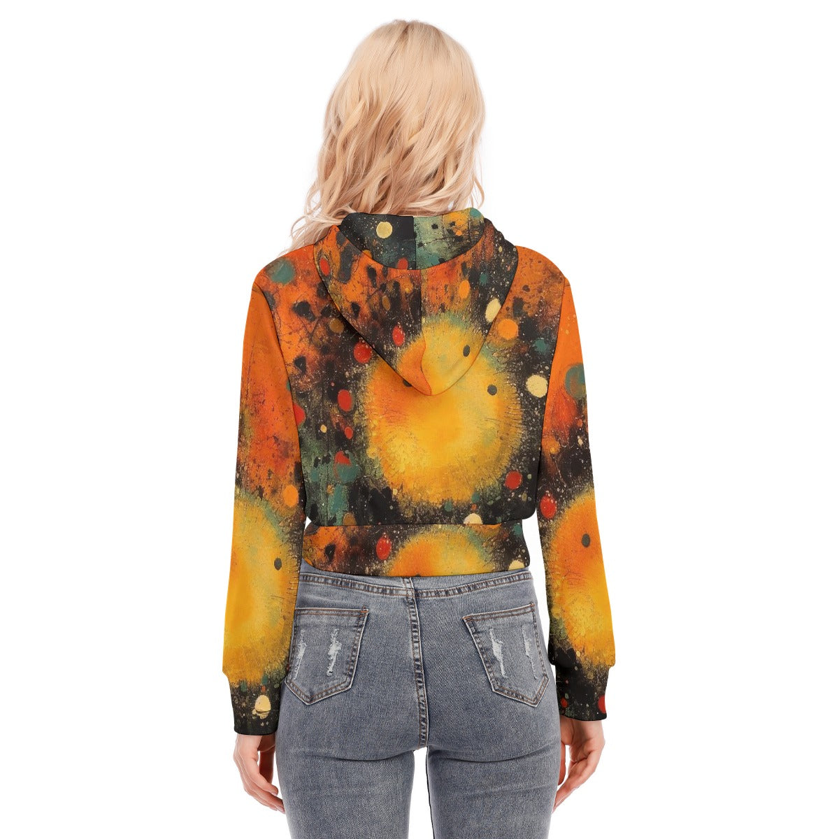 All-Over Print Women's Crop Top Hoodie With Zipper Closure