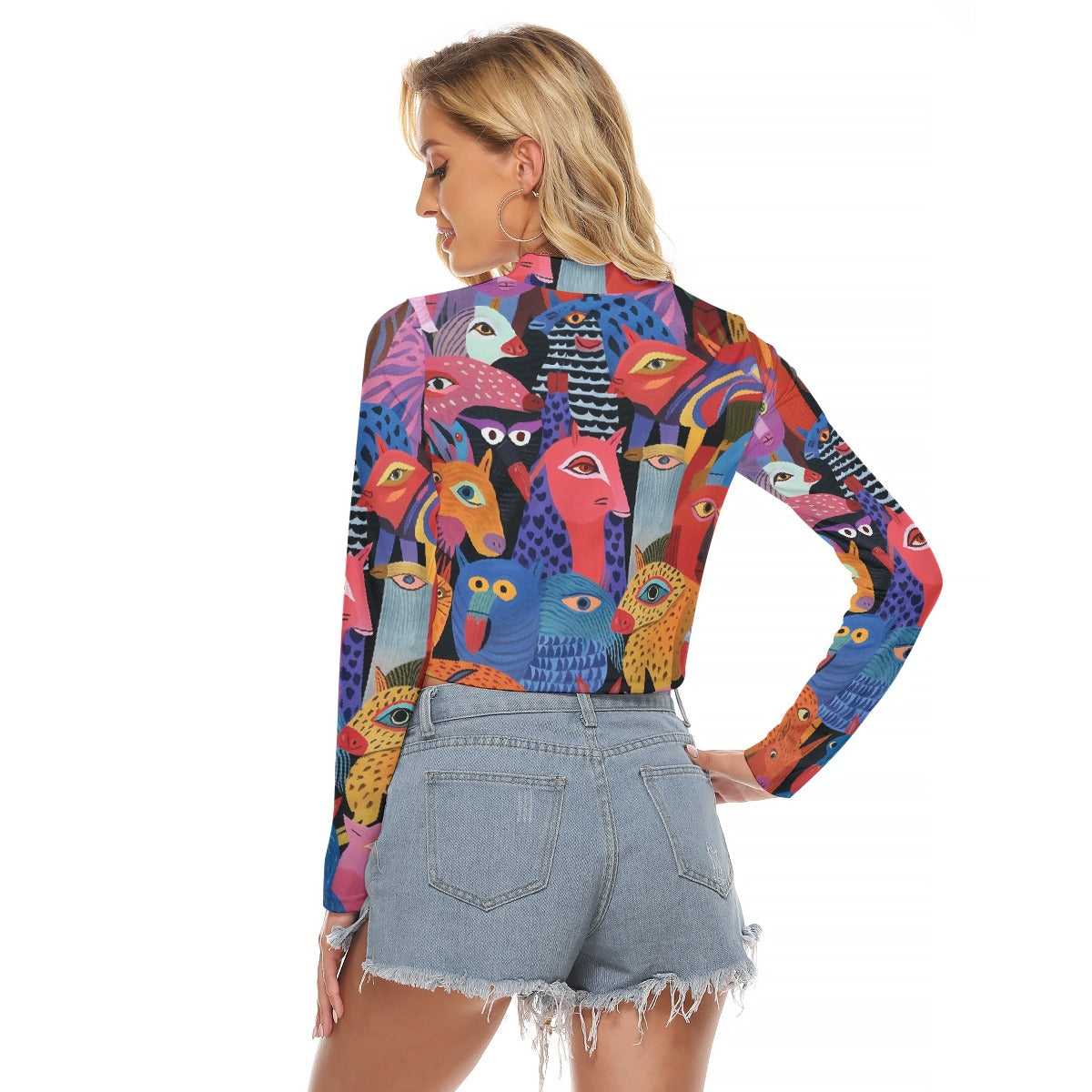 All-Over Print Women's Hollow Chest Keyhole Tight Crop Top