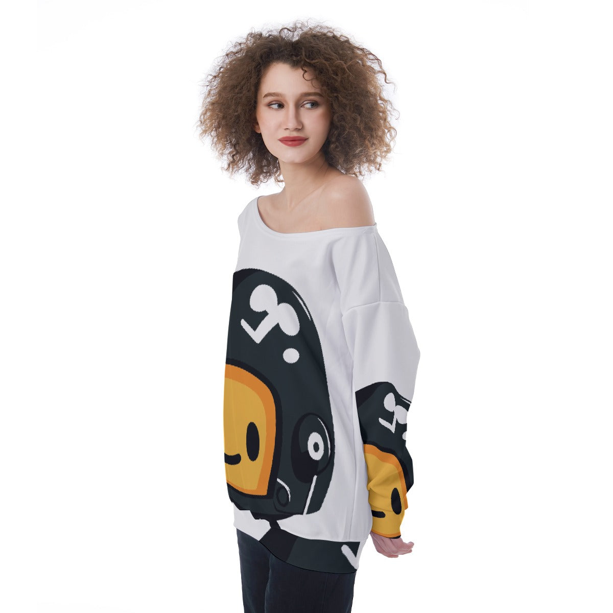 All-Over Print Oversized Women's Off-Shoulder Sweatshirt