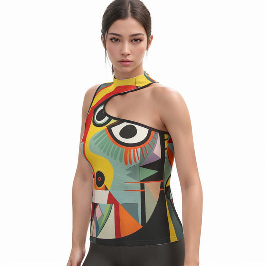 All-Over Print Women's Halter Sleeveless Asymmetrical Tank Top