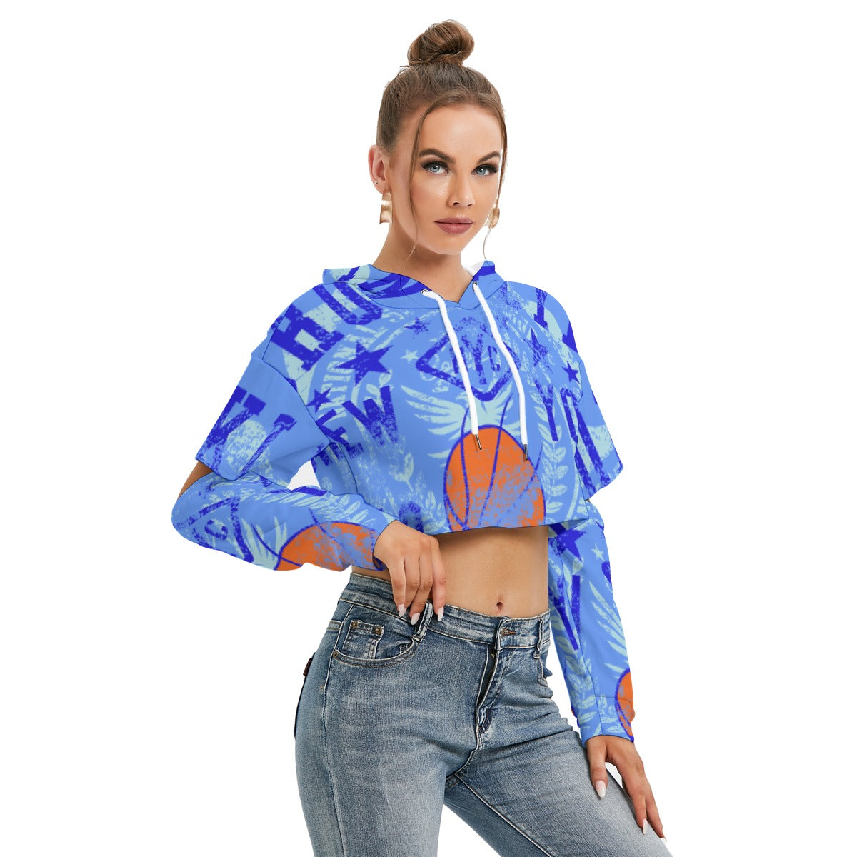 All-Over Print Women's Heavy Fleece Hoodie With Hollow Out Sleeve