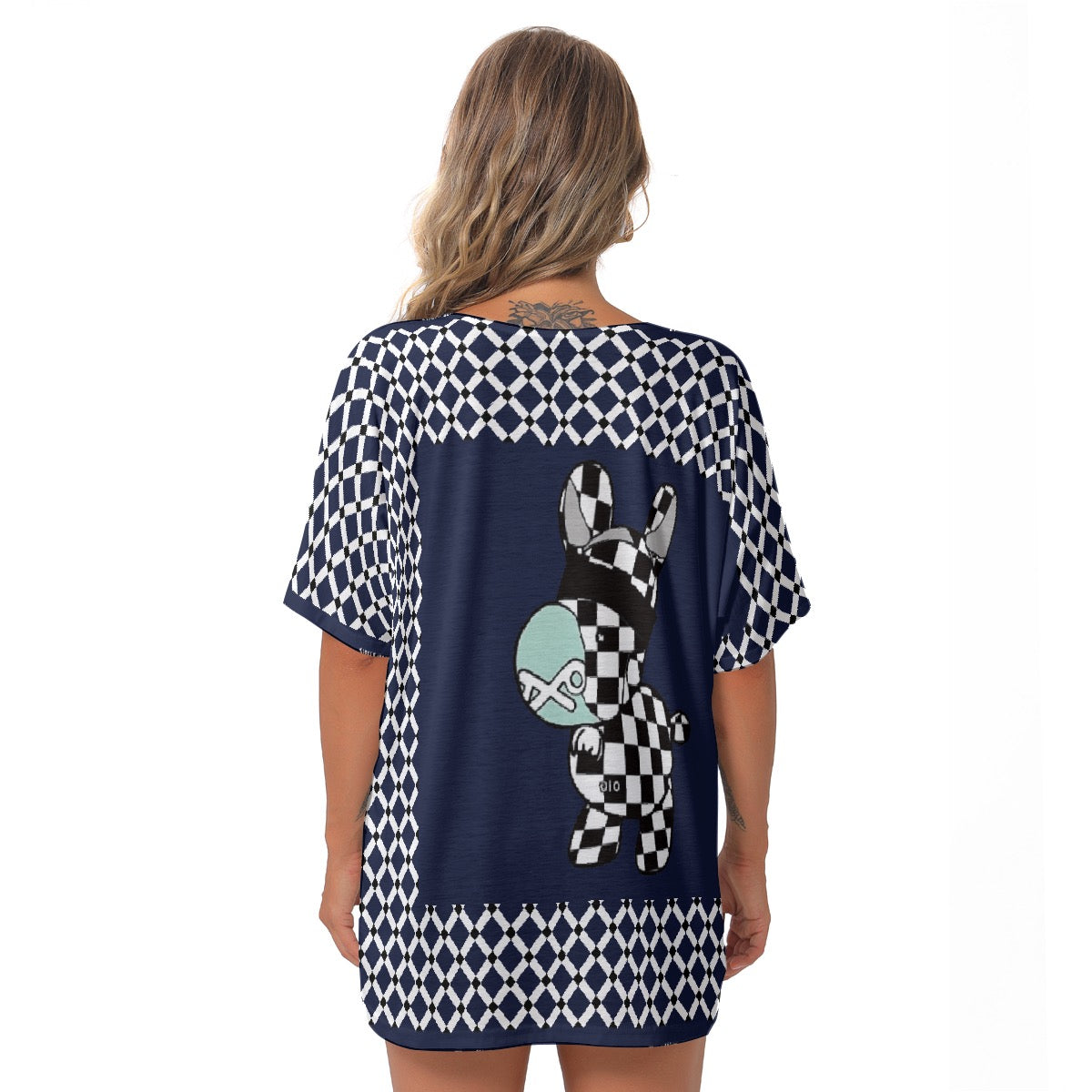 All-Over Print Women's Bat Sleeves V-Neck Blouse