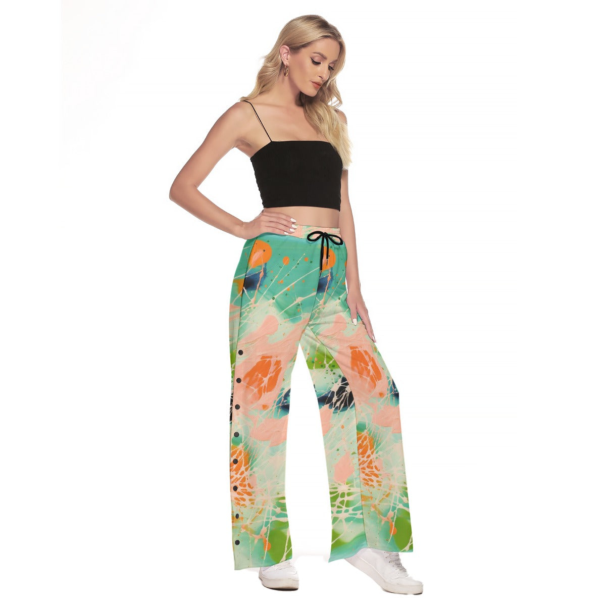 All-Over Print Women's Side Slit Snap Button Trousers