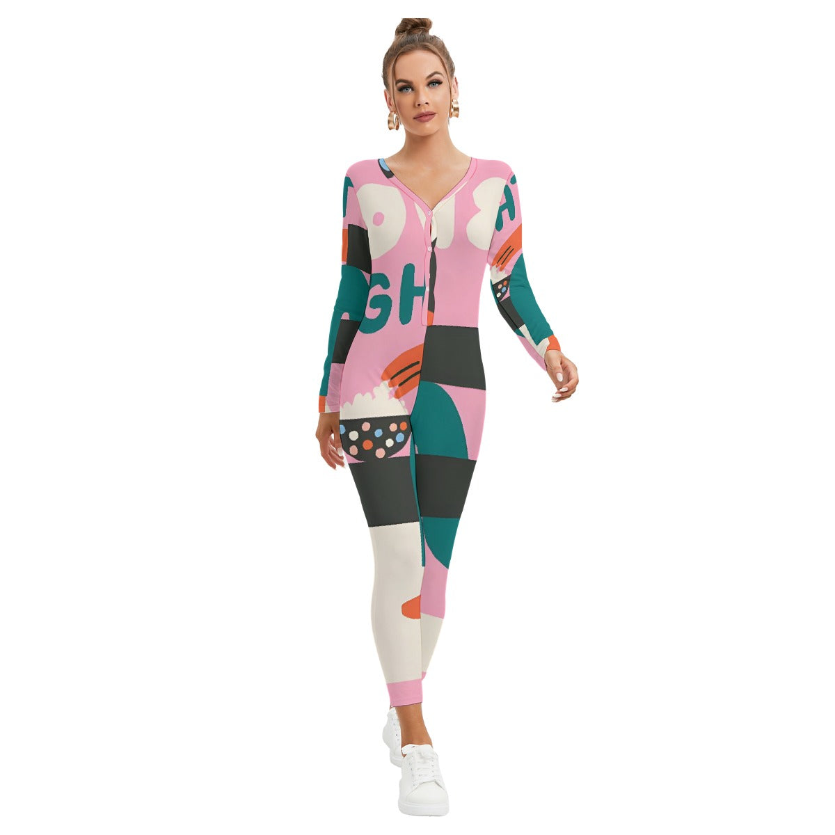 All-Over Print Women's Plunging Neck Jumpsuit