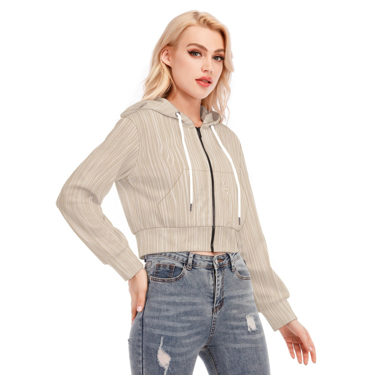 All-Over Print Women's Crop Top Hoodie With Zipper Closure