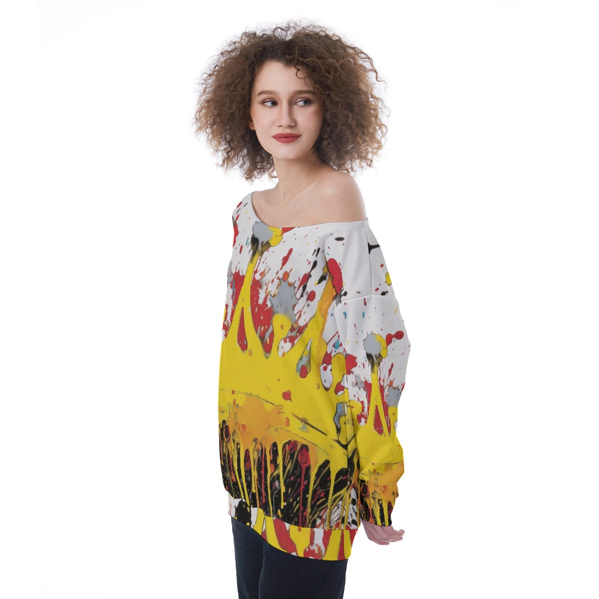 All-Over Print Oversized Women's Off-Shoulder Sweatshirt