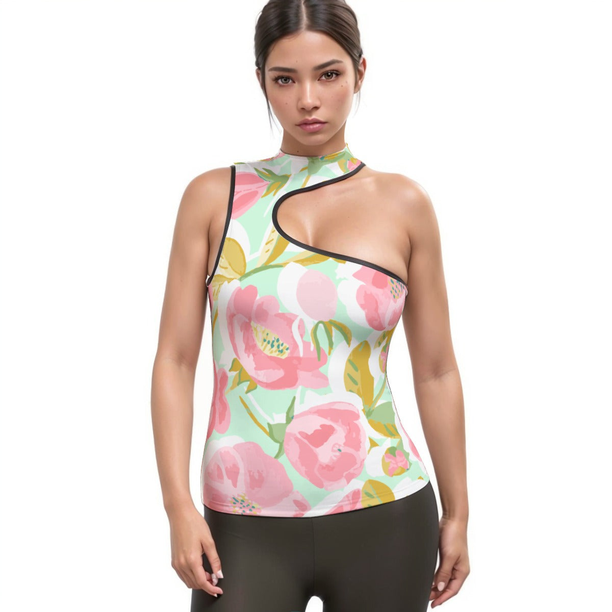 All-Over Print Women's Halter Sleeveless Asymmetrical Tank Top