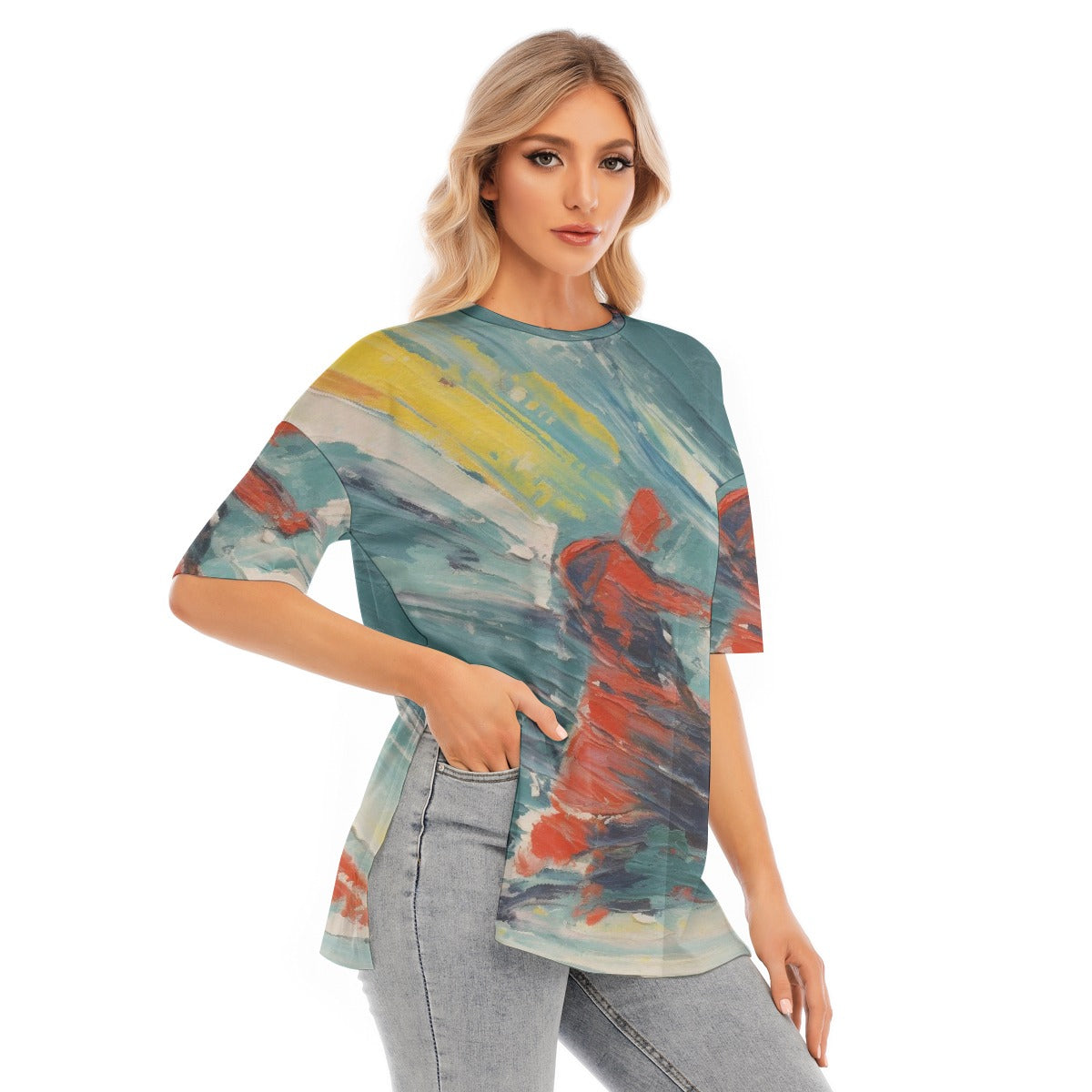 All-Over Print Women's Short Sleeves T-shirt With Hem Split