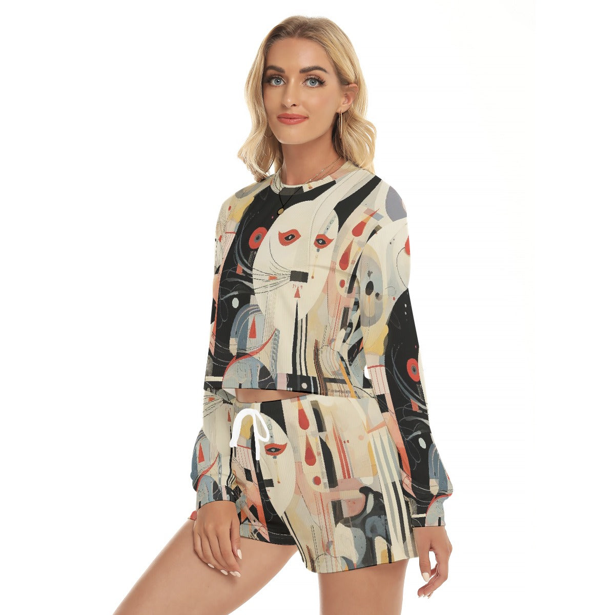 All-Over Print Women's Short Sweatshirt And Pants Suit
