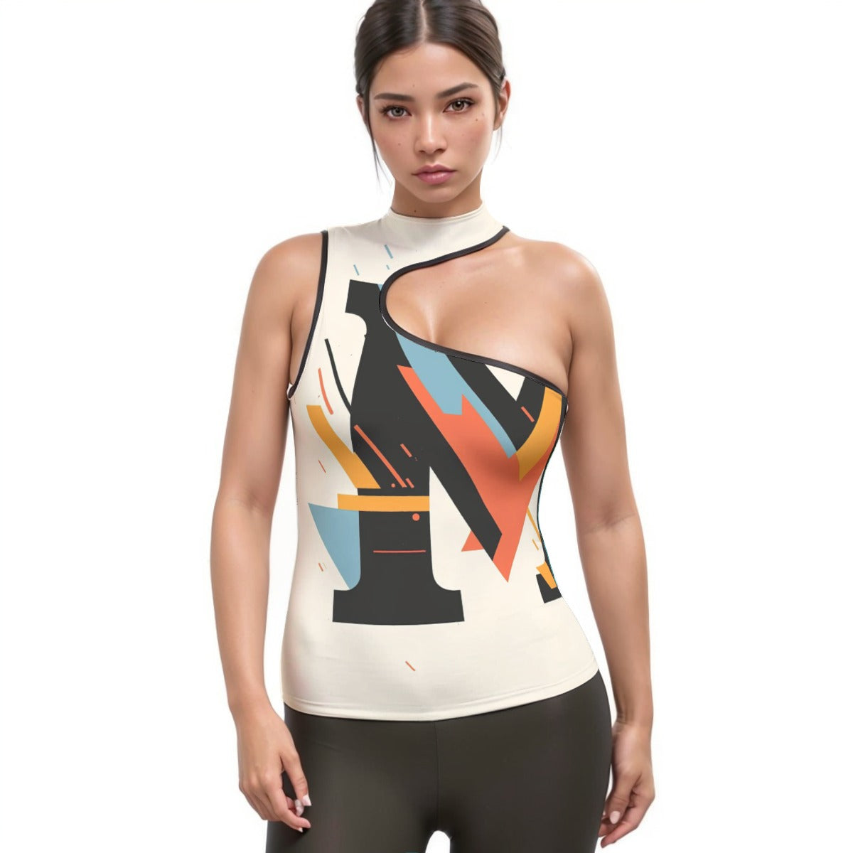 All-Over Print Women's Halter Sleeveless Asymmetrical Tank Top