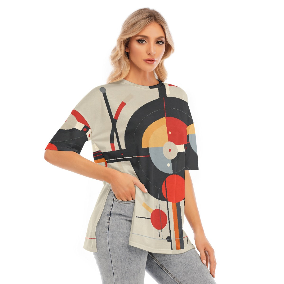 All-Over Print Women's Short Sleeves T-shirt With Hem Split