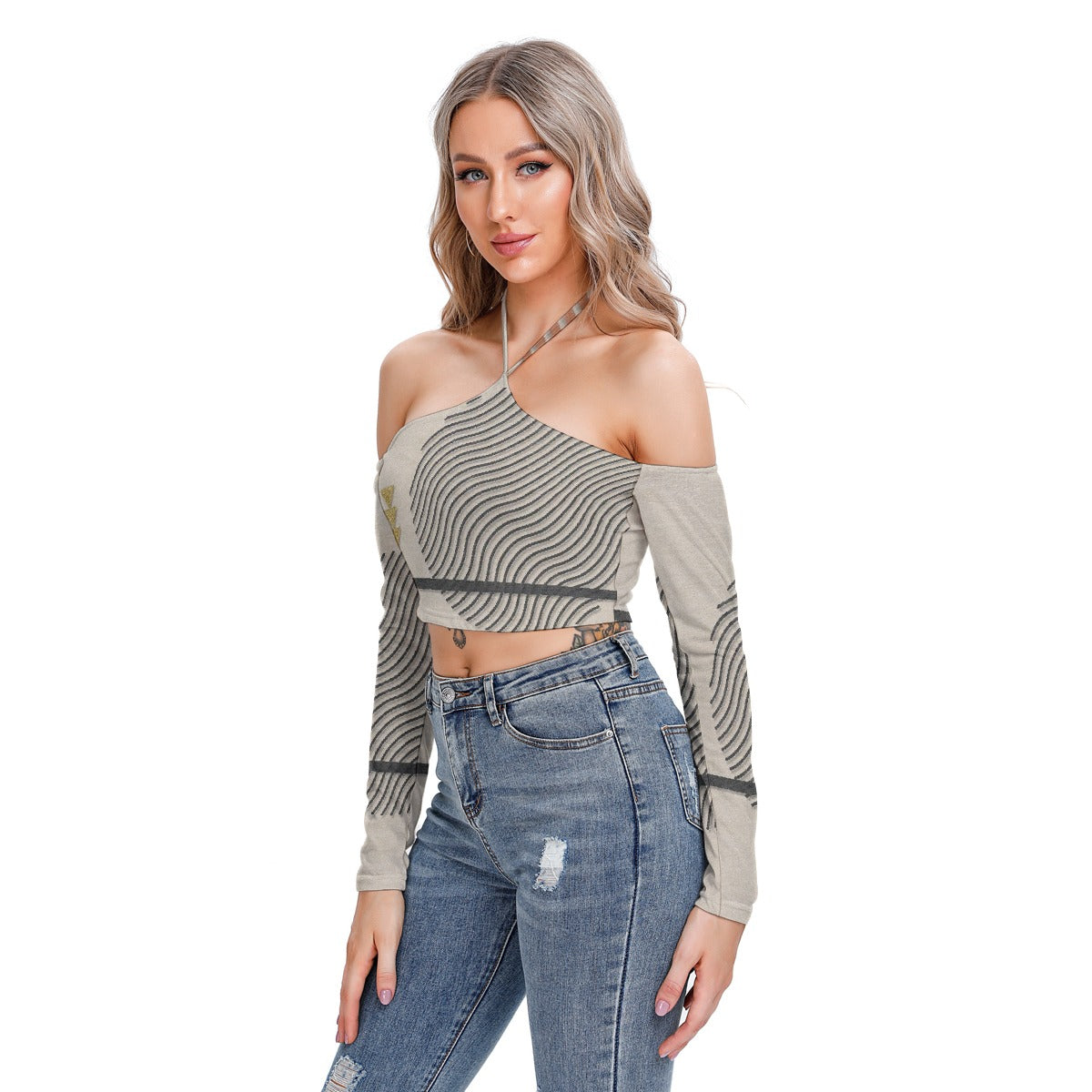 All-Over Print Women's Halter Lace-up Top