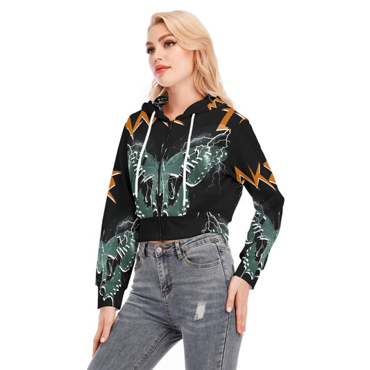 All-Over Print Women's Crop Top Hoodie With Zipper Closure