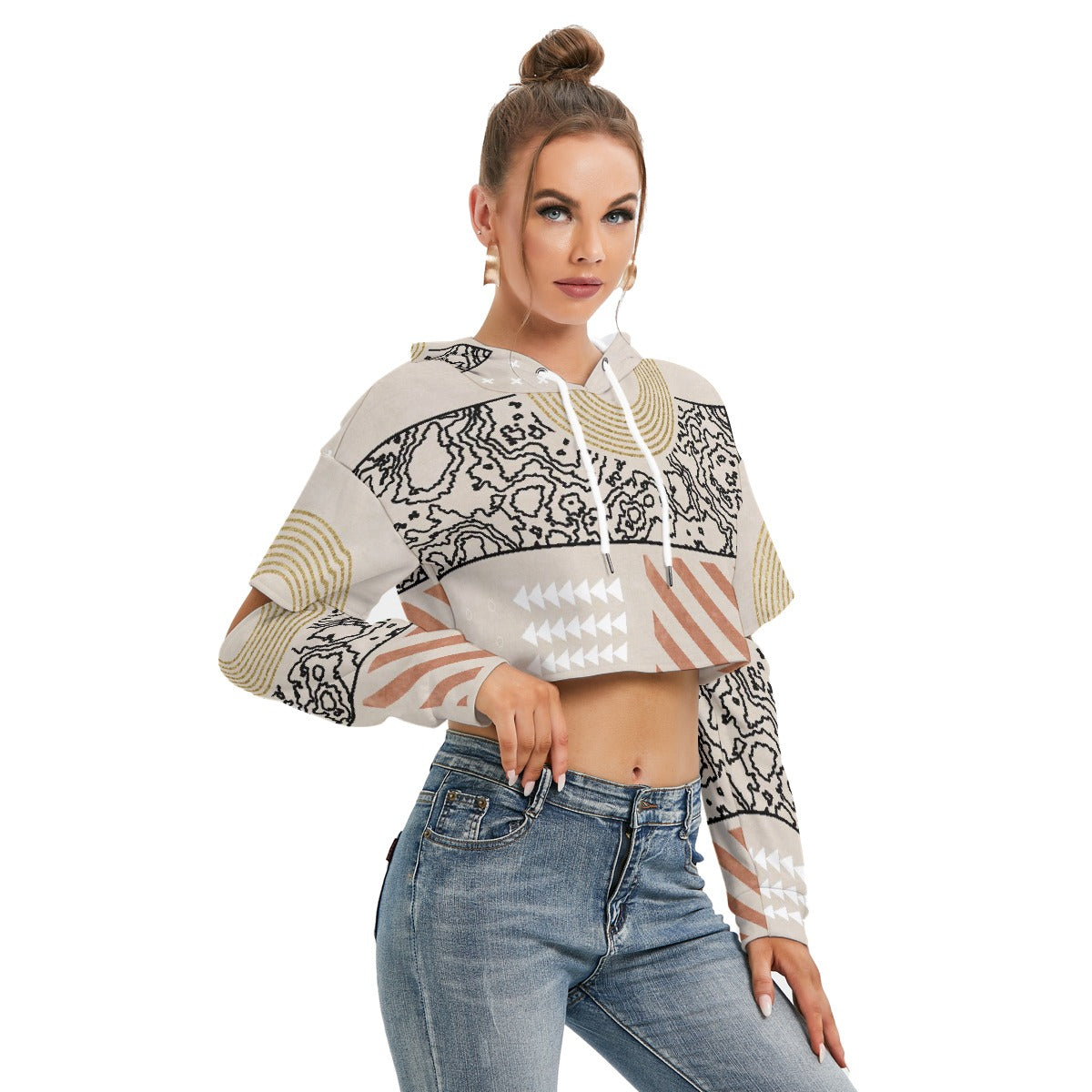 All-Over Print Women's Heavy Fleece Hoodie With Hollow Out Sleeve