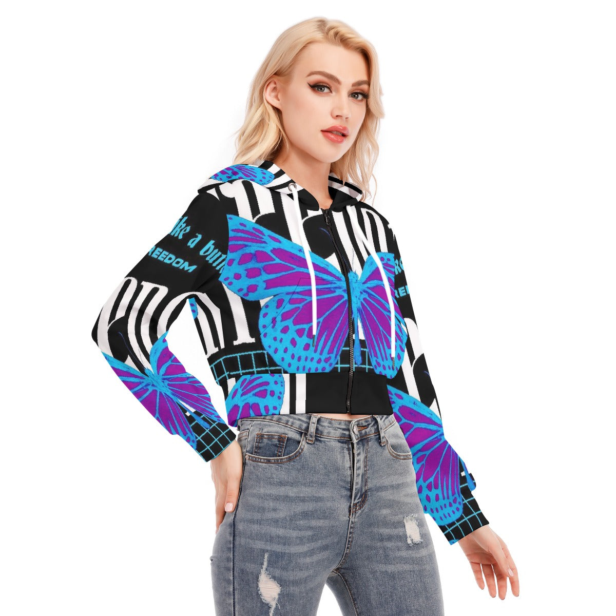 All-Over Print Women's Crop Top Hoodie With Zipper Closure