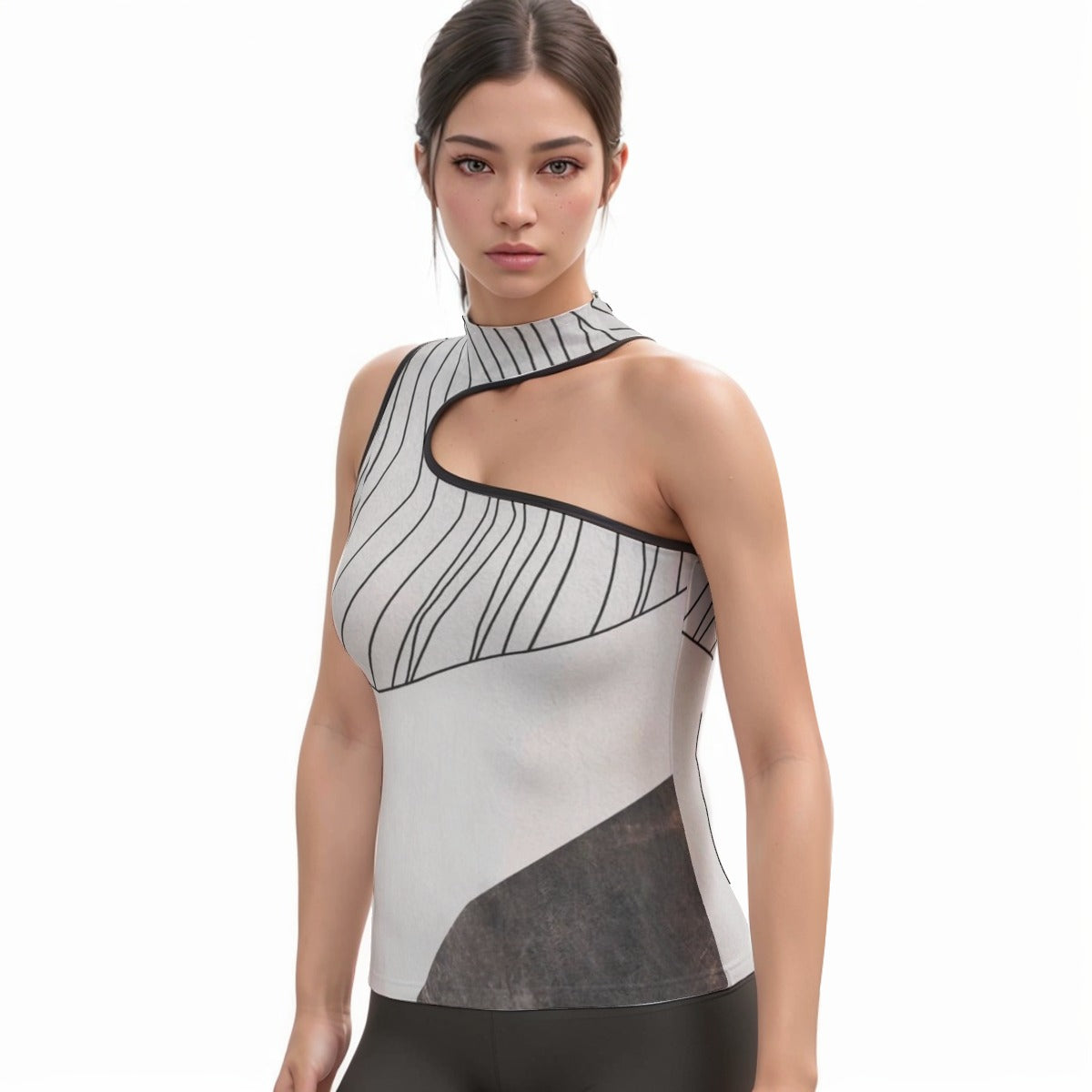 All-Over Print Women's Halter Sleeveless Asymmetrical Tank Top