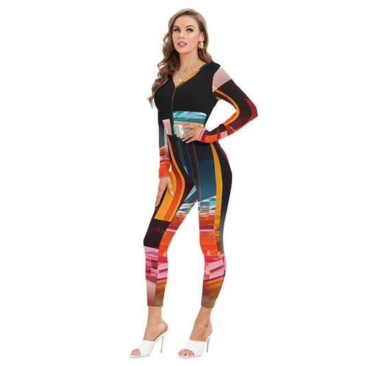 All-Over Print Women's Plunging Neck Jumpsuit