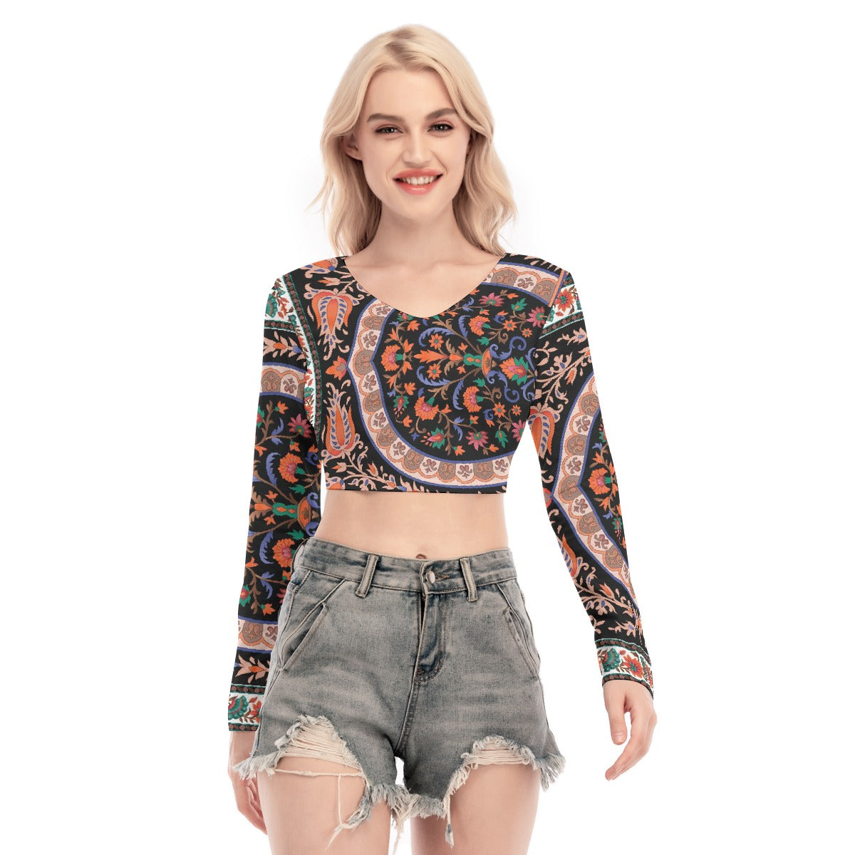 All-Over Print Women's Back Hollow T-shirt With Strap