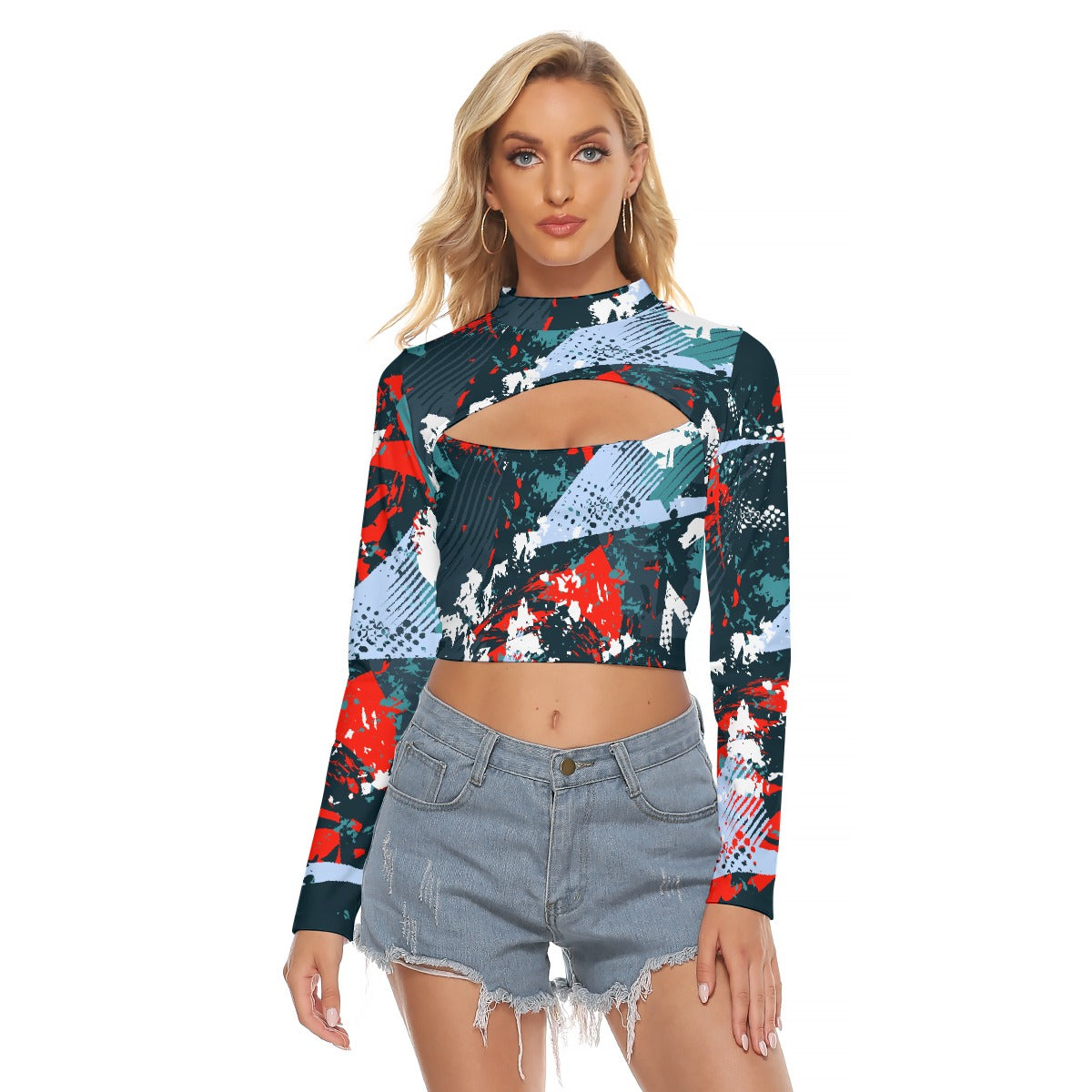 All-Over Print Women's Hollow Chest Keyhole Tight Crop Top