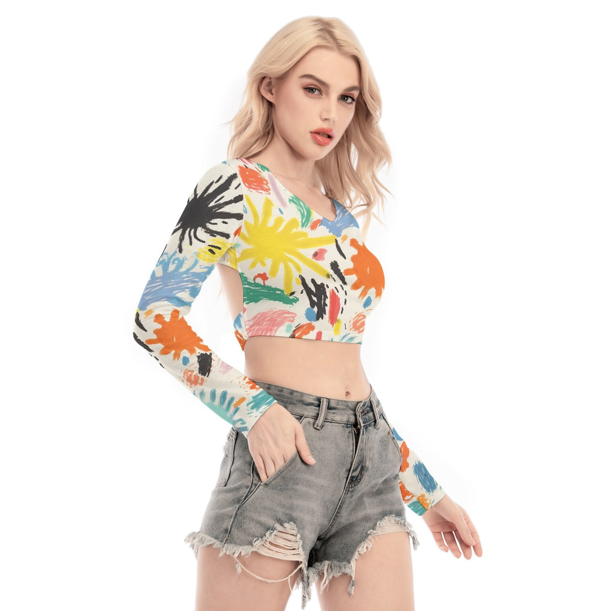 All-Over Print Women's Back Hollow T-shirt With Strap