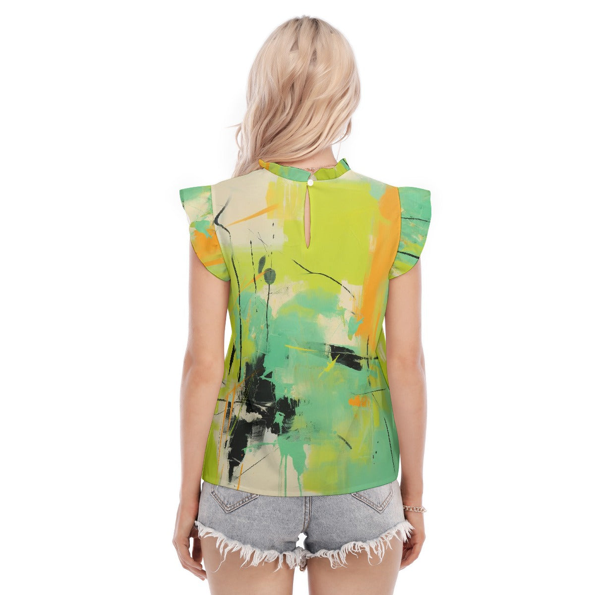 All-Over Print Women's Blouse With Ruffle Collar And Sleeve