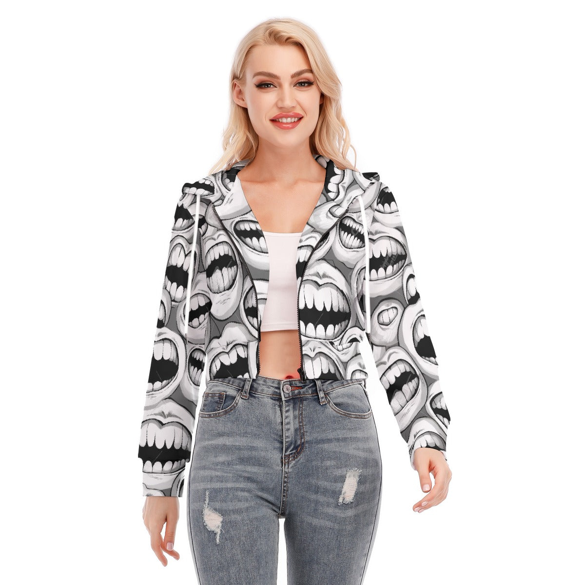All-Over Print Women's Crop Top Hoodie With Zipper Closure