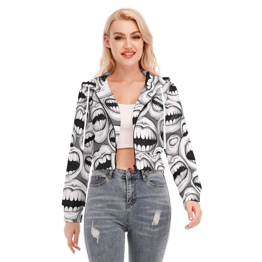 All-Over Print Women's Crop Top Hoodie With Zipper Closure
