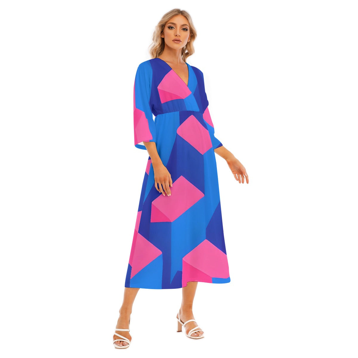 All-Over Print Women's Mid-Sleeve Long Dress
