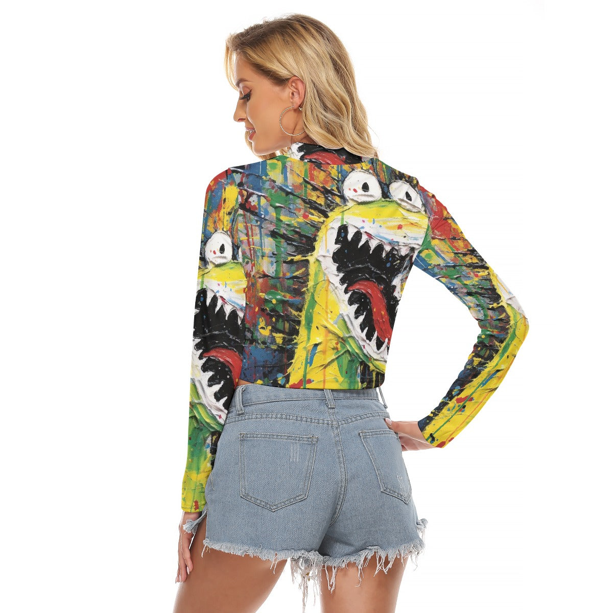 All-Over Print Women's Hollow Chest Keyhole Tight Crop Top