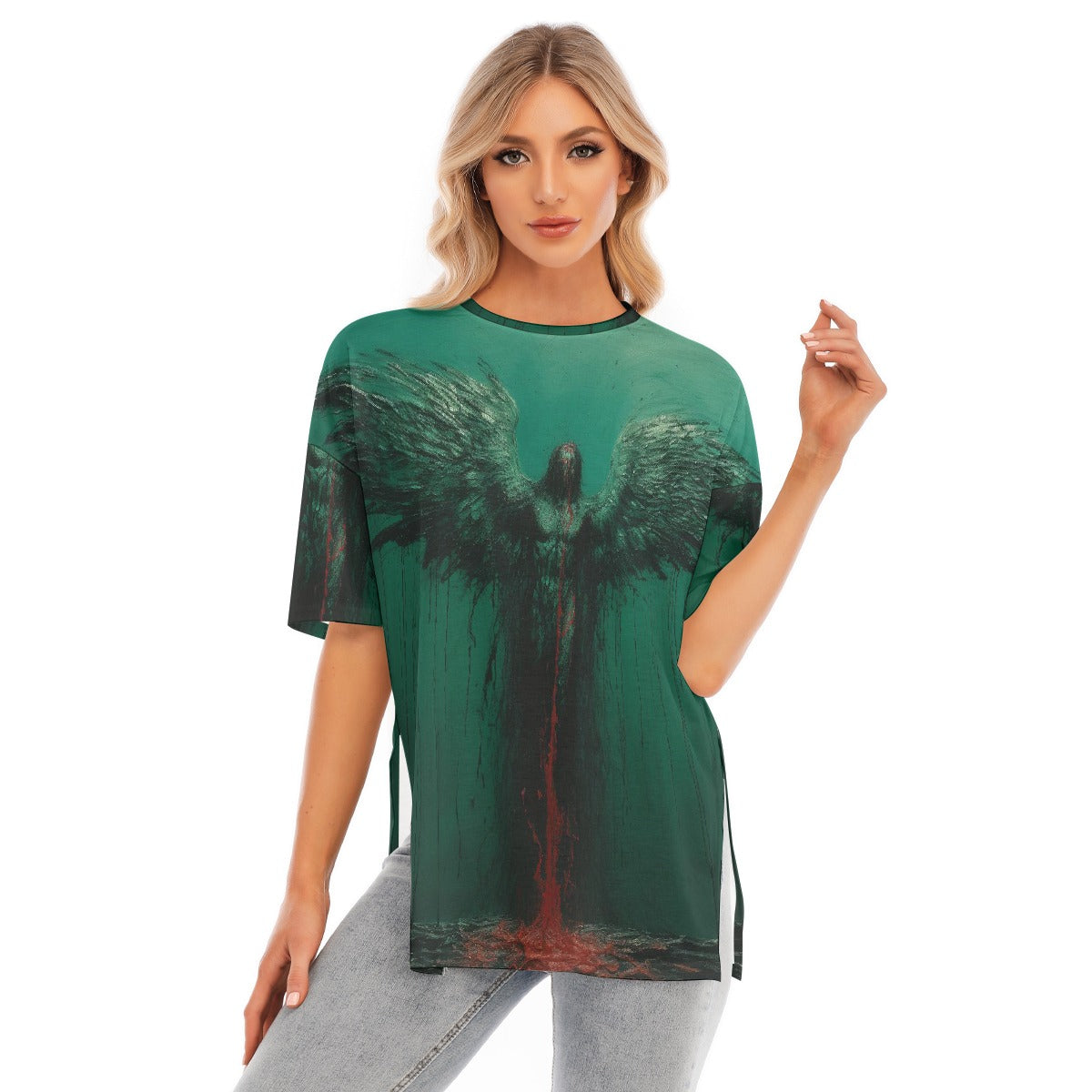 All-Over Print Women's Short Sleeves T-shirt With Hem Split