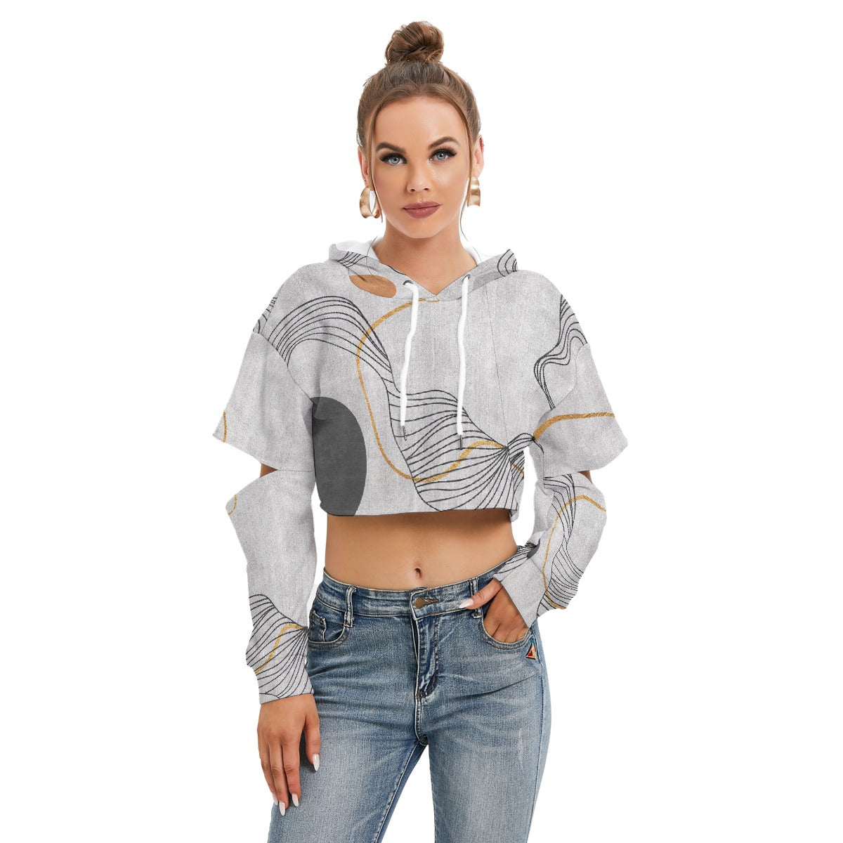 All-Over Print Women's Heavy Fleece Hoodie With Hollow Out Sleeve