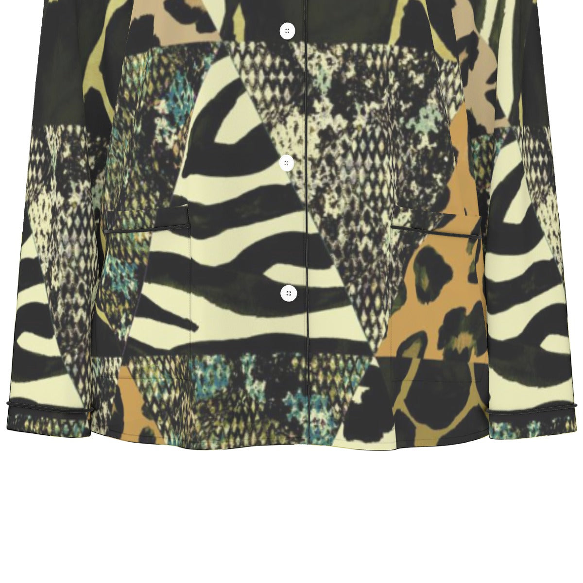 All-Over Print Women's Long Sleeve Pajama Set With Black Contrast Piping