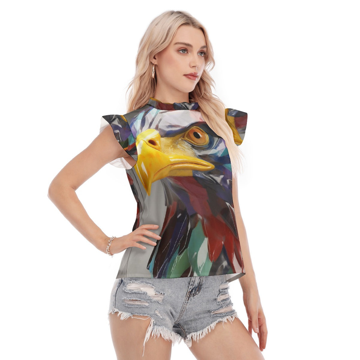 All-Over Print Women's Blouse With Ruffle Collar And Sleeve