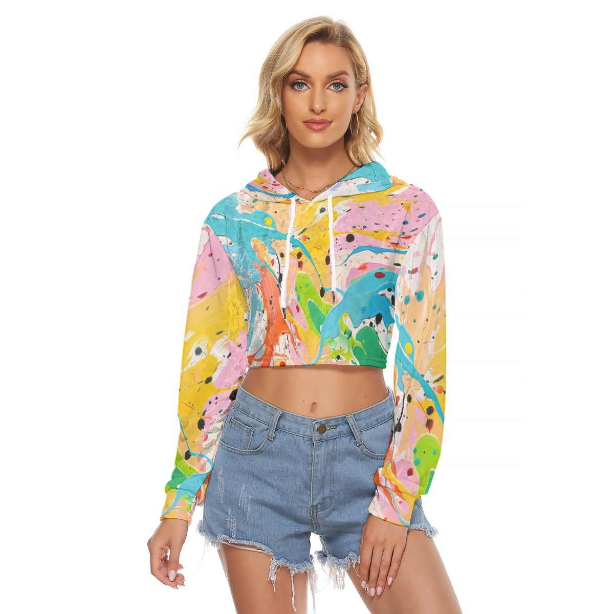 All-Over Print Women's Crop Top Hoodie|Velvet
