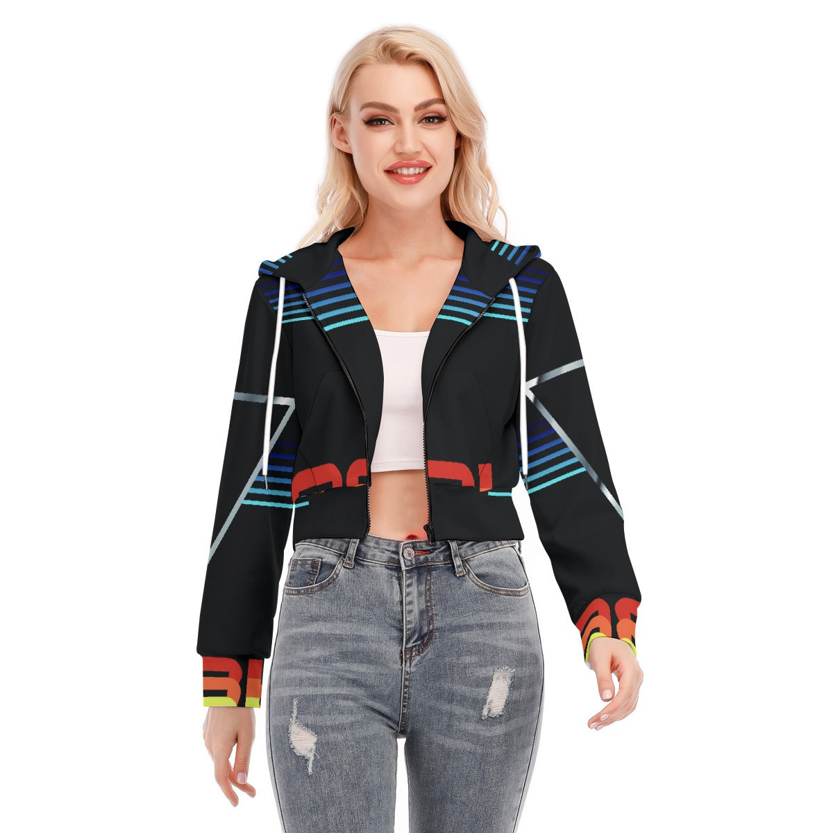 All-Over Print Women's Crop Top Hoodie With Zipper Closure