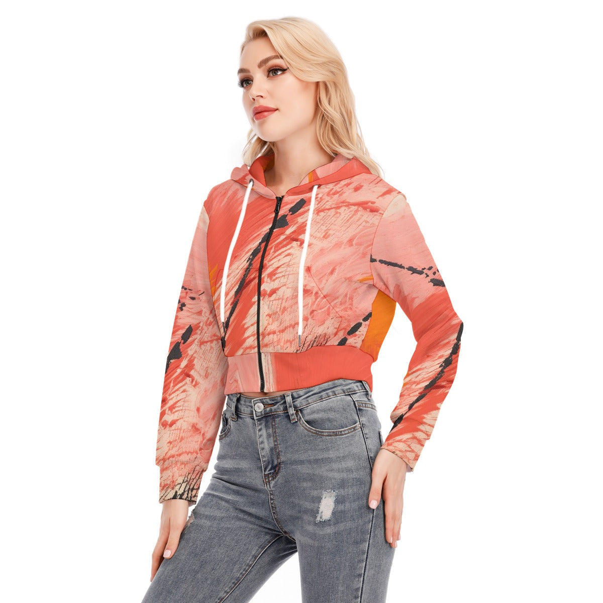 All-Over Print Women's Crop Top Hoodie With Zipper Closure