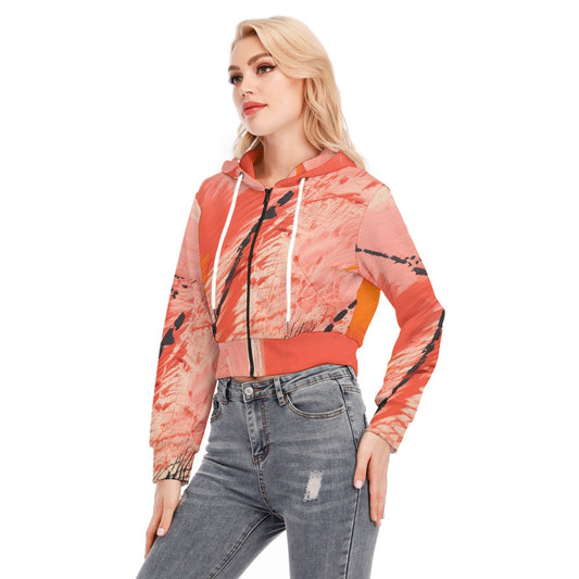 All-Over Print Women's Crop Top Hoodie With Zipper Closure