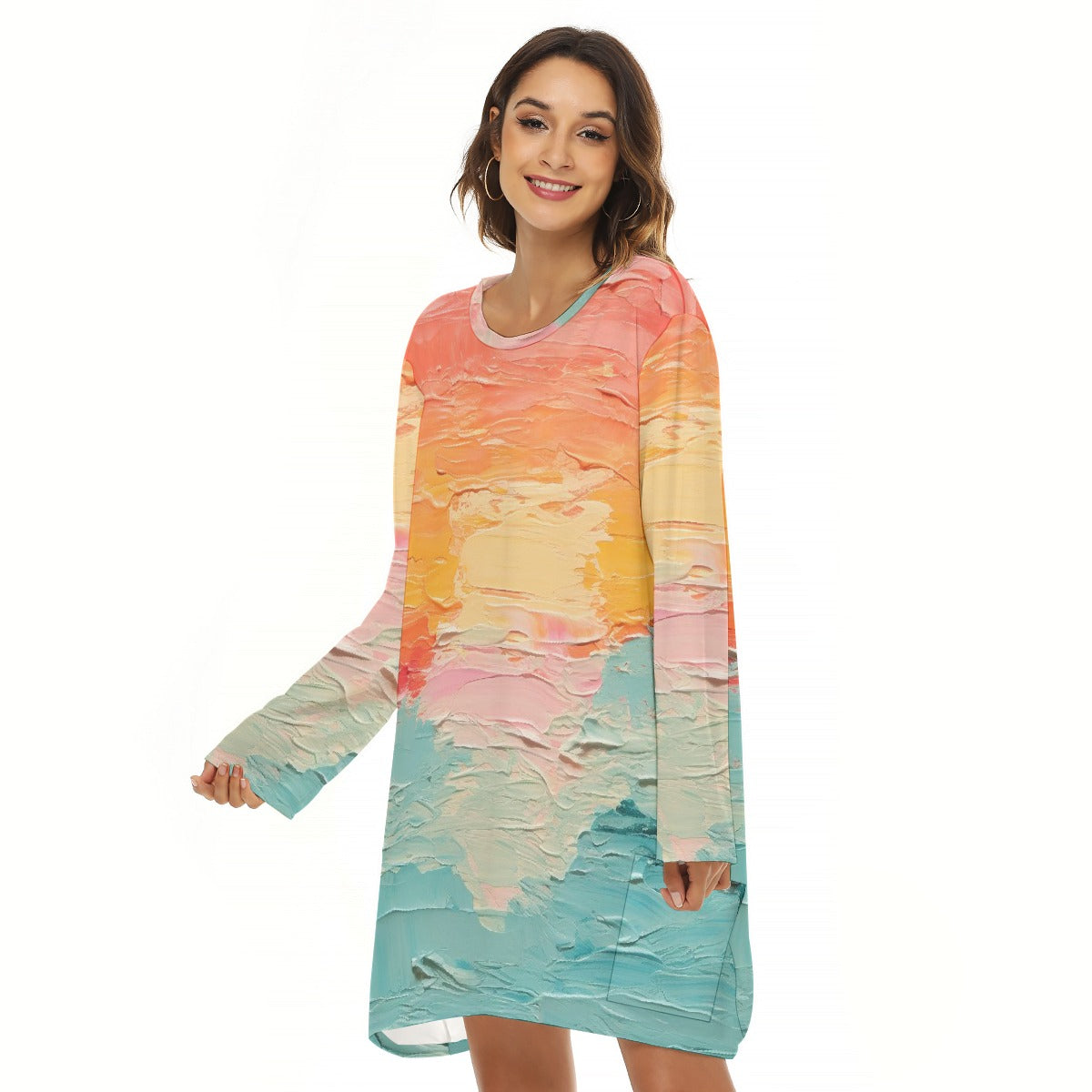 All-Over Print  Women's Loose Crew Neck Dress