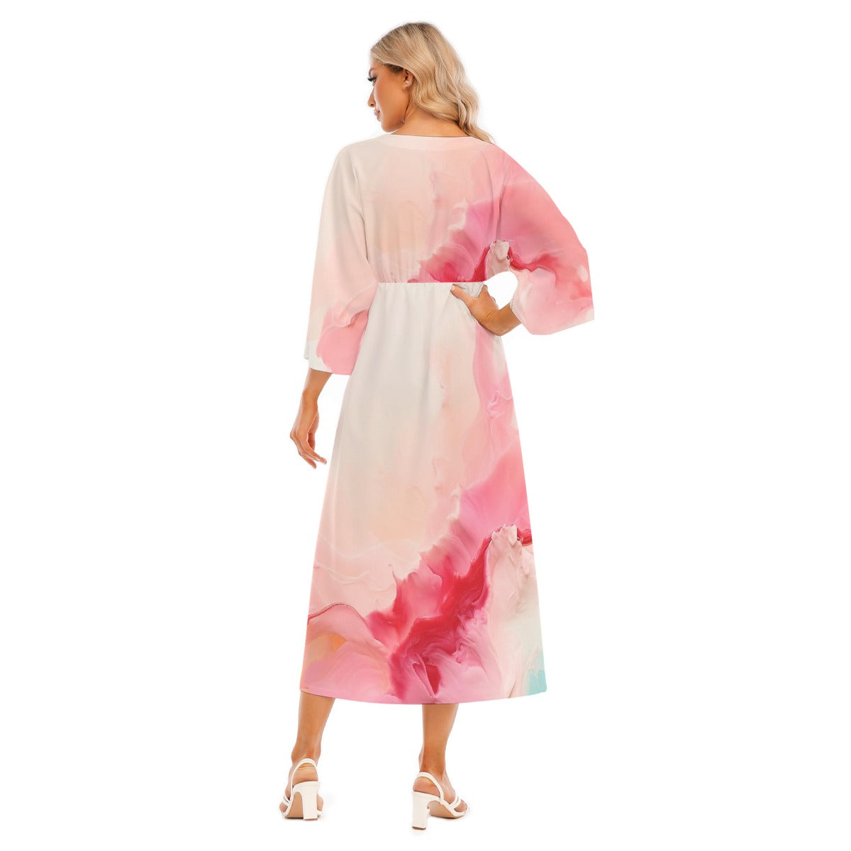 All-Over Print Women's Mid-Sleeve Long Dress
