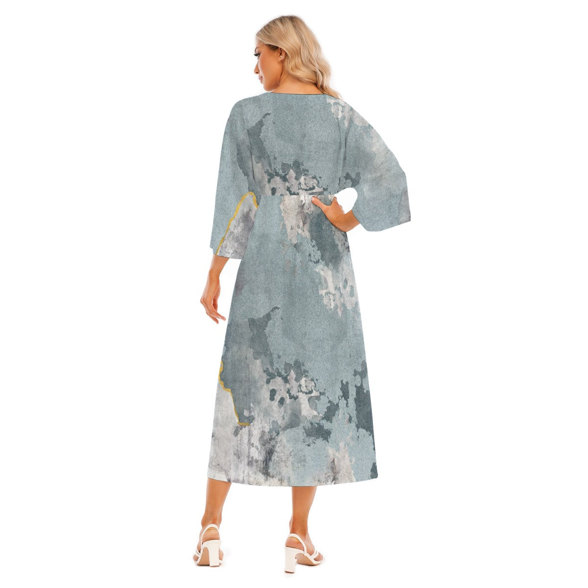 All-Over Print Women's Mid-Sleeve Long Dress
